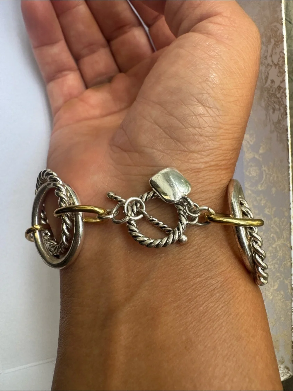 Ralph Lauren Vintage Twisted Rope Link Bracelet Silver & Gold Tone 7.5